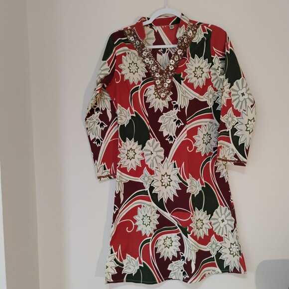 Boho floral print dress, M (12), A-line, fall colors. - Picture 2 of 8